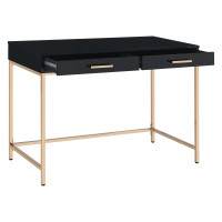 OSP Home Furnishings ALS43-BLK Alios Desk with Black Gloss Finish and Gold Frame